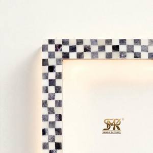 Cadre photo de luxe fait main en os incrusté noir et blanc, motif à carreaux, cadre photo décoratif de table, décoration d'intérieur pour - Product Image 3