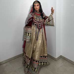 Afghan Kuchi Vestido de novia Ropa rosa y borlas multicolores Kuchi Vestido de novia Tribal Vestido afgano - Product Image 2