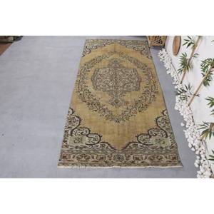Alfombra turca Vintage tradicional Rectángulo Patchwork Diseño Amarillo Verde Área grande 4,3 X 9.3ft Látex para uso en la habitación del pasillo - Product Image 1