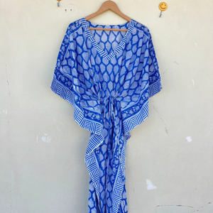 100% coton main bloc imprimé caftan bohème Floral Maxi robe taille libre indien Caftan été vêtements de plage et robe de maternité - Product Image 1