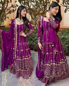 Designer Anarkali Gown Collection Heavy Georgette Sequence Embroidery Anarkali Gown and Sharara With Dupatta at Wholesale Price - Product Image 2