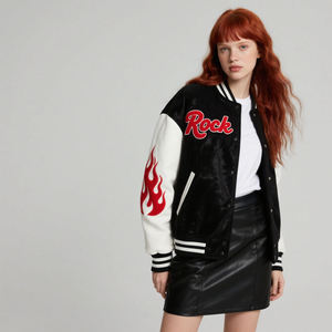 Veste universitaire brodée Rock, noir et blanc, manches flamboyantes, unisexe adulte, vêtement de sport - Product Image 4