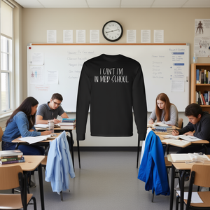 T-shirt à manches longues pour étudiants en médecine - « Je ne peux pas, je suis en faculté de médecine » - Cadeau promotionnel pour les futurs médecins - Product Image 1