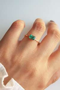 Anillo Solitario de Esmeralda con Corte Asscher y Engaste de Bisel en Oro Sólido de 14K, Piedra de Nacimiento de Mayo, Regalo para Boda, Compromiso o Fiesta, Unisex - Product Image 5