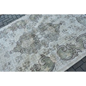 Alfombra Turca Vintage, Alfombra Grande de 5.4x8.5 pies, Alfombra de Lana a Cuadros Gris Marrón - Product Image 5