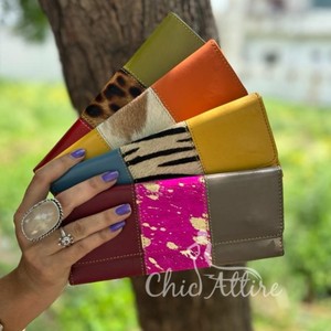 Real Handmade Recycled Animal Print Fur Leather Women Clutch Stylish Stubby <b>Rainbow</b> Color Multiuse Purse ATM <b>Card</b> Holder Wallets - Product Image 1