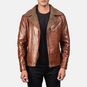 Chaqueta de Cuero Marrón con Cierre Personalizada al por Mayor para Hombre con Chaqueta de Cuero Genuino de Alta Calidad para Hombre - Product Image 1