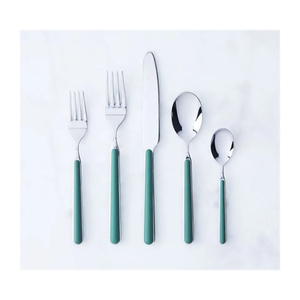 Ensemble de couverts élégant en acier inoxydable à poignée verte avec finition miroir, parfait pour les mariages, les repas à la maison et la vaisselle élégante - Product Image 1