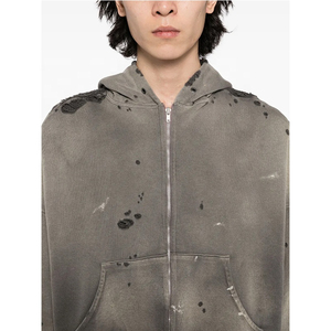 2025 nuevo diseño personalizado de alta calidad de corte holgado liso gota hombro angustia cremallera holgada lavado de ácido esencial capucha de diseño impreso - Product Image 3