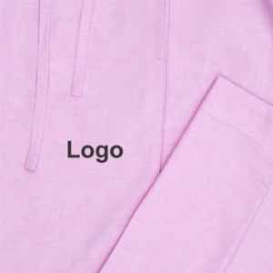 Pijama tejido con bolsillo cruzado rosa, pantalones de salón suaves de algodón 100%, ajuste relajado con bolsillos en la cintura con cordón, ropa de dormir de lujo - Product Image 5