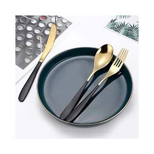 Ensemble de couverts élégant en acier inoxydable, manche en PVD noir, ensemble de couverts modernes pour table de restaurant - Product Image 1