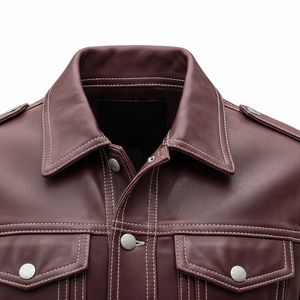 PREMIUM <b>MEN'S</b> BROWN GENUINE <b>LEATHER</b> TRUCKER <b>JACKET</b> WITH BUTTON FRONT FLAP POCKETS CLASSIC CASUAL OUTERWEAR - Product Image 4