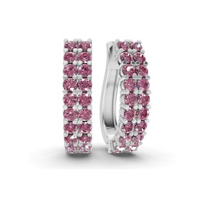 Amethyst Toned Purple Double <b>Row</b> Round Lab Grown Diamond Hoops 1 Ct Tw VS Clarity 40 Diamonds 14K Yellow Gold Regal Layered Look - Product Image 2