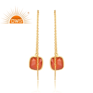 Pendiente colgante de piedras preciosas de ónix rojo Natural chapado en oro de 18 quilates, fabricante de joyería fina Demi - Product Image 3