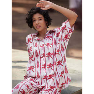 Ladies Silk <b>Shirt</b>-Hand Block Printed Floral <b>Western</b> Party Wear - Product Image 1