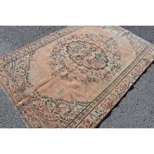 Alfombra de lana Vintage naranja y Beige de 5,3x8 pies, hecha a mano, área grande, estilo Tabriz, patrón de retazos turco con respaldo de látex para adolescentes - Product Image 2