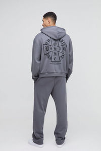 Nouveau charbon de bois surdimensionné Boxy croix fermeture éclair LOGO personnalisé survêtement à capuche 100% coton 420GSM grande taille grand Streetwear Crop ensemble à capuche - Product Image 3