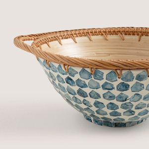 Elegant Round Spun <b>Bamboo</b> <b>Bowl</b> With Mother Of Pearl Inlay And Rattan Rim Ideal For Salad Serving Home Decor Handmade In Vietnam - Product Image 5