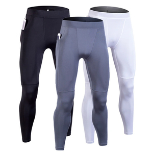Pantalons de compression pour hommes de haute qualité, en spandex/polyester, respirants, confortables, mi-longs, trois couleurs : noir, blanc, gris - Product Image 1