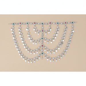 Chaîne de cheveux ethnique traditionnelle pour femme du Golfe, bijou de tête de mariée DamdiTikka plaqué argent artificiel, fait main, chaîne à pampilles tendance - Product Image 1