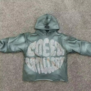 Alta calidad personalizado DTG gráfico serigrafía bordado aplique parche doble cremallera Vintage sol desvanecido ácido lavado Sudadera con capucha sólido - Product Image 6