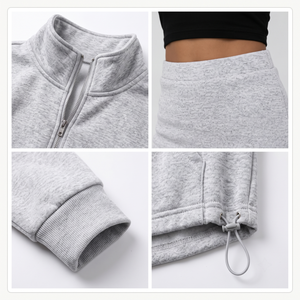 Women's Oversized Heather Grey Breathable Zip-Up Fleece Track Jacket with Stand Collar <b>Drop</b> Shoulder Toggle Hem 340g Fabric - Product Image 4