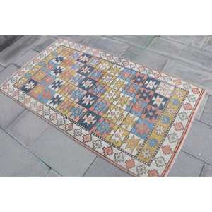 Tapis d'appoint vintage turc 3,3x5,6 pi (100x172 cm), tapis oriental bleu - Product Image 2