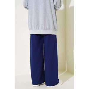 Pantalon évasé à jambes larges bleu marine Loysha pour femmes fermeture à taille élastique décontractée avec rayures respirant et froissé - Product Image 4