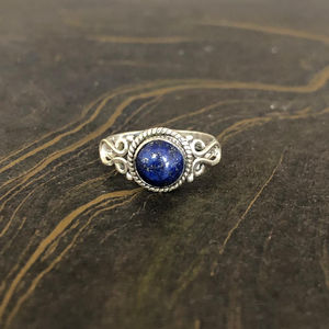 Dainty Religious Style Lapis Lazuli <b>Ring</b> (3.0 Grams) Natural Gemstone Bezel <b>Set</b> with Oval Cut Diamond Perfect Gift Gemstone <b>Ring</b> - Product Image 1