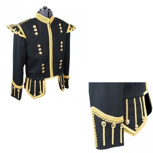 Veste tunique Dublet en laine 100% écossaise noire pour hommes, faite à la main et sur mesure avec col montant enduit traité - Product Image 5
