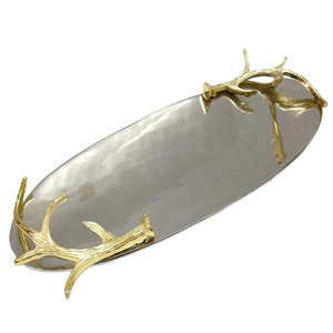 Bandeja de acero inoxidable de diseño con borde de hoja dorada Latón chapado personalizado de estilo moderno antiguo para decoración del hogar - Product Image 1