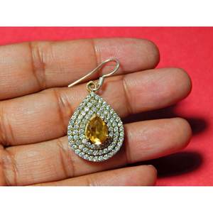 Boucle d'oreille en argent sterling 925 Citrine naturelle CZ bijoux en cristal à facettes pour filles et femmes article cadeau - Product Image 4