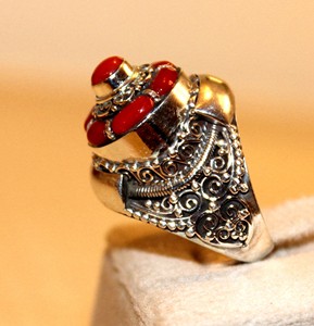 Bague ajustable unisexe en argent sterling avec pierre précieuse corail rouge de haute qualité, style bohème, pour femme, idéale pour un anniversaire de mariage - Product Image 4