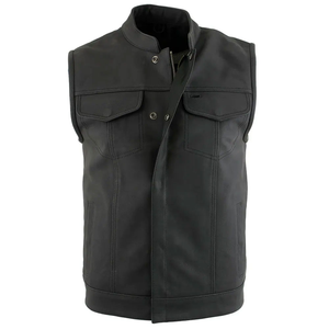 Chaleco de cuero de vaca transpirable con diseño abotonado loco Vintage para hombre para invierno Chaleco de cuero marrón con cuello en V cuatro bolsillos - Product Image 1