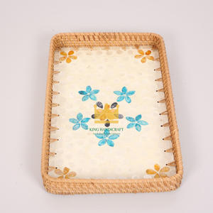 Vietnam estilo bohemio concha marina ratán comida caramelo pastel fruta servir bandeja cesta forma rectangular para Decoración de mesa - Product Image 5