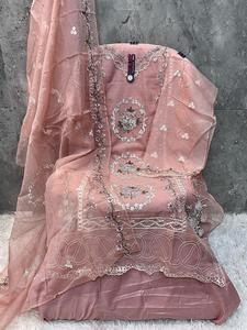 Qualité supérieure indien Pakistan ethnique lourd Organza Salwar costumes Dupatta broderie avec travail en gros approvisionnement d'usine - Product Image 2