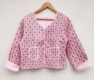 Veste courte matelassée réversible en coton pour femme, nouveau imprimé, tenue de bureau décontractée avec décoration florale, style décontracté pour filles - Product Image 4