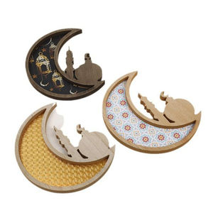 Vajilla Vintage Decoración del hogar Bandeja Hecha a mano Metal Forma De Luna Bandeja Platos de exhibición de ayuno Bandeja de Ramadán - Product Image 2