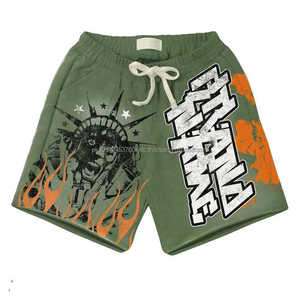 กางเกงขาสั้นผ้าเฟรนช์เทอร์รี่คุณภาพสูง 100% โพลีเอสเตอร์ ล้างสีแบบ Acid Wash สไตล์ High Street ระบายอากาศได้ดี พิมพ์ลายพัฟ ดีไซน์ทันสมัย มีเชือกผูก - Product Image 3