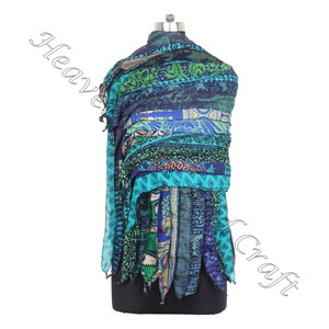 Soie recyclée Sari 15 bandes Designer fait à la main écharpes étole châles SC557 soie fine en gros recyclé Vintage Sari femme écharpe - Product Image 6