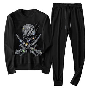 Sudadera con Capucha y Pantalón Deportivo Personalizados para Hombre, Fabricantes de Talla Grande, 100% Algodón, Impresión con Pedrería, Chándal Desgastado de Alta Calidad para Hombre - Product Image 6