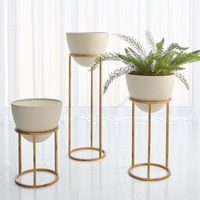 Set penanam logam sarang lebah hitam, set pot bunga dalam ruangan dekorasi modern dengan dudukan emas elegan ruang tamu