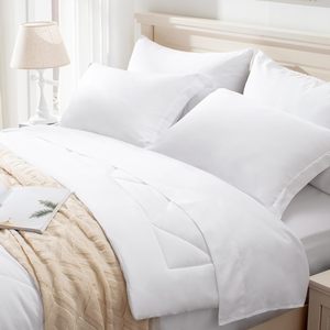 Ensemble de couette complet blanc, ensembles de literie complets avec 1 couette, 1 drap plat, 1 drap housse, 2 taies d'oreiller et 2 taies d'oreiller - Product Image 3