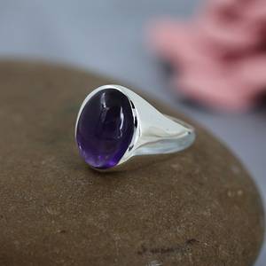 Anillo de Plata de Ley 925 con Gema de Amatista Púrpura Natural Tallada en Forma Ovalada, Anillos de Moda para Mujer, Precio al por Mayor - Product Image 3