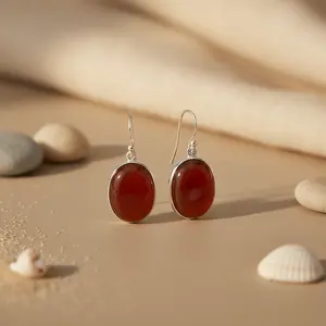 925 Sterling Silver Classic Trendy <b>Carnelian</b> Oval Drop for Women Featuring Pearls Diamonds Hook Shape for Weddings Parties Gifts - Product Image 1