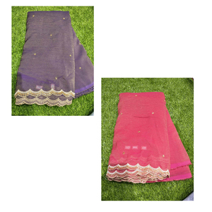 Tissu pur en tissu froissé avec broderie originale pour Lehenga et Saree - Frais de transport supplémentaires - Product Image 6