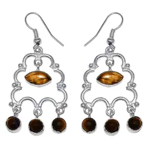 Boucles d'oreilles pendantes en argent 925 avec pierre précieuse œil de tigre pour femmes, clous plaqués or, perle, diamant, topaze, style mignon, chrétien, pour mariage - Product Image 1