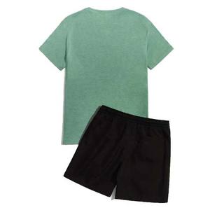 Ensembles de t-shirts et shorts de sport unis vierges pour hommes Logo personnalisé OEM d'été Ensemble jumeau en coton respirant pour hommes de la rue principale - Product Image 2