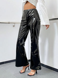 กางเกงหนังผู้หญิงสีดำทรงบานยาว ดีไซน์ซิปหลัง สไตล์หรูหรา คุณภาพพรีเมียม ทันสมัย - Product Image 3