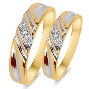 Nhẫn cưới/nhẫn đính hôn vàng nguyên chất 10k 14k 18k đính kim cương, bộ nhẫn đôi dành cho nam nữ - Product Image 2